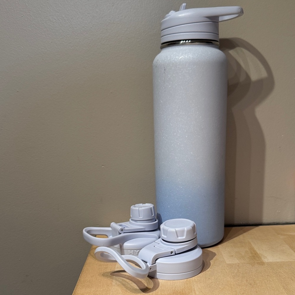 Frosted Blue Insulated Water Bottle with Extra Lids